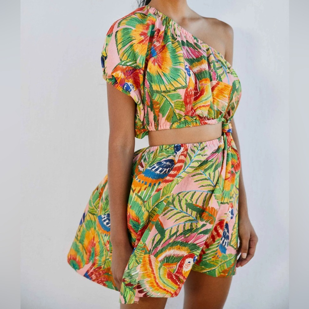 NEW Farm Rio Macaw Leaves Mini Dress